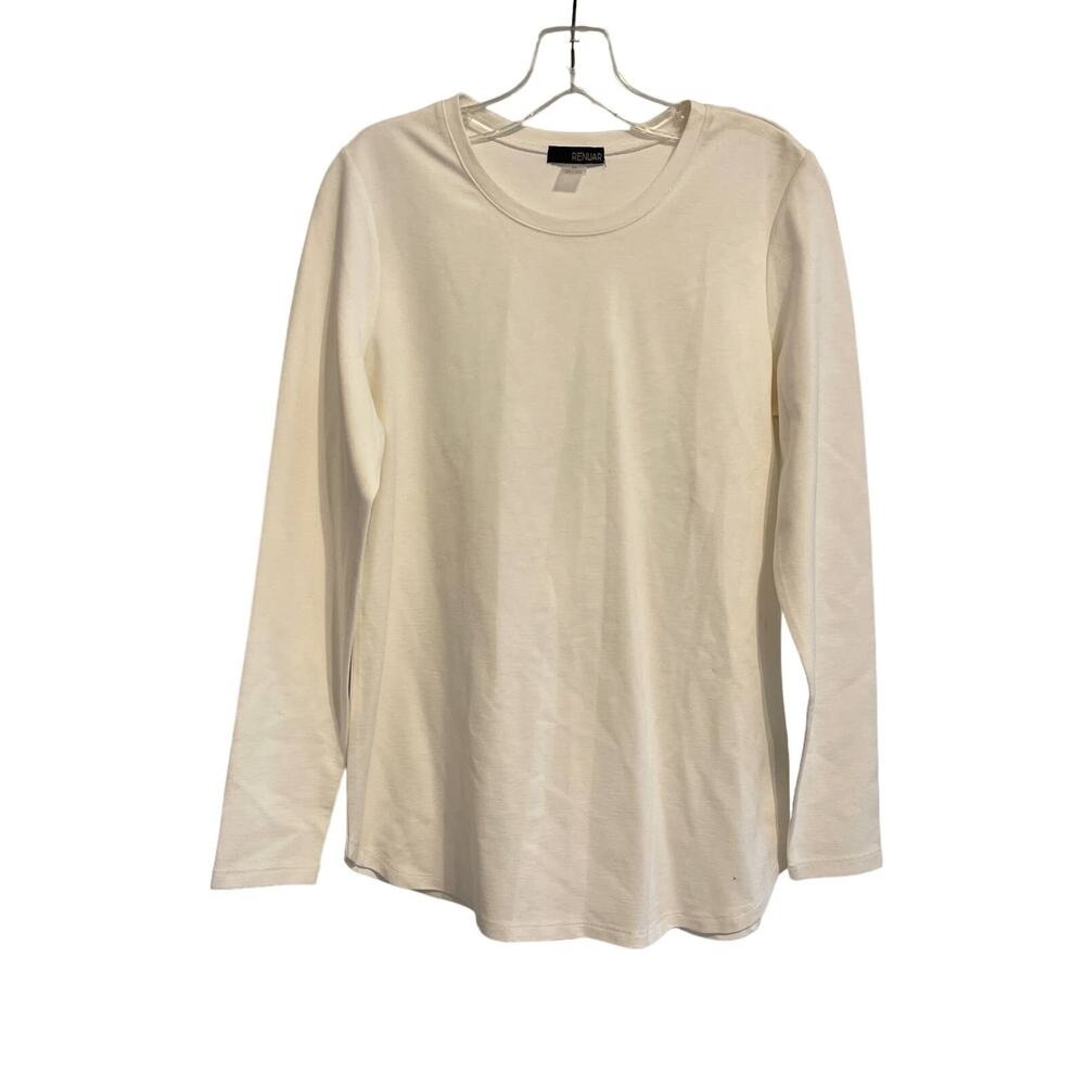 Renuar Womens Long Sleeve Crew Neck Top Creamโ Off-White R7578-20C Size M
